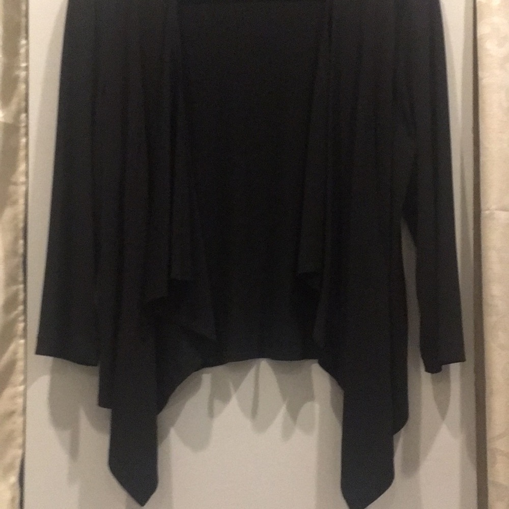 Black Polyester Spandex Cardigan Flowy
